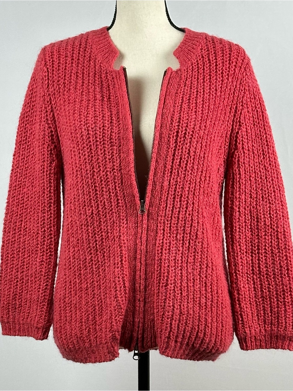 CABI chunky-knit full-zip mohair wool cardigan sweater - size medium